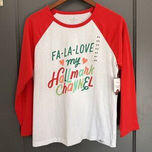Fa La Love My Hallmark Channel Women's Raglan T-Shirt NWT S Small Christmas Red